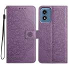 For Motorola Moto G Play 2024 Flower Embossed Leather Phone Case(Purple) - 1