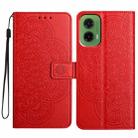 For Motorola Moto G35 Flower Embossed Leather Phone Case(Red) - 1