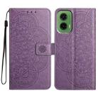 For Motorola Moto G35 Flower Embossed Leather Phone Case(Purple) - 1