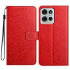 For Motorola Moto G75 5G Flower Embossed Leather Phone Case(Red) - 1