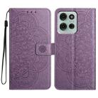 For Motorola Moto G75 5G Flower Embossed Leather Phone Case(Purple) - 1