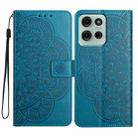 For Motorola Moto G75 5G Flower Embossed Leather Phone Case(Blue) - 1