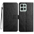 For Motorola Moto G75 5G Flower Embossed Leather Phone Case(Black) - 1