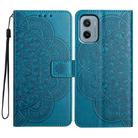For Motorola Moto E15 Flower Embossed Leather Phone Case(Blue) - 1