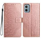 For Motorola Moto E15 Flower Embossed Leather Phone Case(Rose Gold) - 1