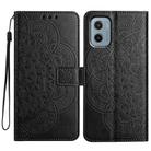 For Motorola Moto E15 Flower Embossed Leather Phone Case(Black) - 1