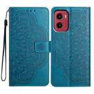 For Motorola Moto G05 Flower Embossed Leather Phone Case(Blue) - 1