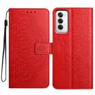 For OPPO Reno12 Global Flower Embossed Leather Phone Case(Red) - 1