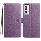 For OPPO Reno12 Global Flower Embossed Leather Phone Case(Purple) - 1