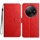 For Redmi A3 Flower Embossed Leather Phone Case(Red) - 1