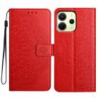 For Redmi Note 14 4G 164.84mm Flower Embossed Leather Phone Case(Red) - 1