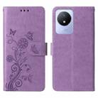 For vivo Y02 4G / Y11 2023 / Y02A Embossed Butterfly Flowers Leather Phone Case(Purple) - 3