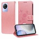For vivo Y02 4G / Y11 2023 / Y02A Embossed Butterfly Flowers Leather Phone Case(Rose Gold) - 1