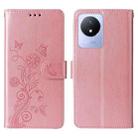 For vivo Y02 4G / Y11 2023 / Y02A Embossed Butterfly Flowers Leather Phone Case(Rose Gold) - 3