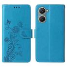 For vivo Y03 4G / Y18 / Y28s 5G Embossed Butterfly Flowers Leather Phone Case(Blue) - 3