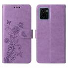 For vivo Y15A 4G Global / Y15s 4G Embossed Butterfly Flowers Leather Phone Case(Purple) - 3