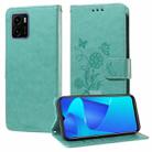 For vivo Y15A 4G Global / Y15s 4G Embossed Butterfly Flowers Leather Phone Case(Green) - 1