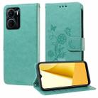 For vivo Y16 4G / Y02s / Y56 5G Global Embossed Butterfly Flowers Leather Phone Case(Green) - 1