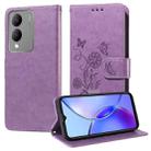 For vivo Y17s / Y36i 5G / Y28 5G Embossed Butterfly Flowers Leather Phone Case(Purple) - 1