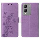 For vivo Y17s / Y36i 5G / Y28 5G Embossed Butterfly Flowers Leather Phone Case(Purple) - 3