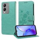 For vivo Y17s / Y36i 5G / Y28 5G Embossed Butterfly Flowers Leather Phone Case(Green) - 1