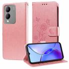 For vivo Y17s / Y36i 5G / Y28 5G Embossed Butterfly Flowers Leather Phone Case(Rose Gold) - 1