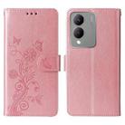 For vivo Y17s / Y36i 5G / Y28 5G Embossed Butterfly Flowers Leather Phone Case(Rose Gold) - 3