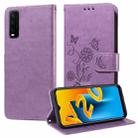 For vivo Y20 / Y20i / Y20s / Y12s Embossed Butterfly Flowers Leather Phone Case(Purple) - 1