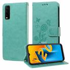 For vivo Y20 / Y20i / Y20s / Y12s Embossed Butterfly Flowers Leather Phone Case(Green) - 1