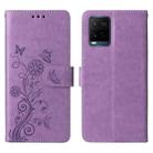 For vivo Y21 2021 / Y21s / Y33s 4G Embossed Butterfly Flowers Leather Phone Case(Purple) - 3