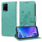 For vivo Y21 2021 / Y21s / Y33s 4G Embossed Butterfly Flowers Leather Phone Case(Green) - 1