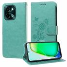 For vivo Y28 4G Embossed Butterfly Flowers Leather Phone Case(Green) - 1