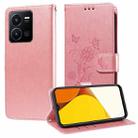 For vivo Y35 4G / Y22s / Y22 Embossed Butterfly Flowers Leather Phone Case(Rose Gold) - 1