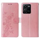 For vivo Y35 4G / Y22s / Y22 Embossed Butterfly Flowers Leather Phone Case(Rose Gold) - 3