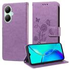 For vivo Y35M+ / Y35+ / Y27 4G Embossed Butterfly Flowers Leather Phone Case(Purple) - 1