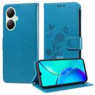 For vivo Y35M+ / Y35+ / Y27 4G Embossed Butterfly Flowers Leather Phone Case(Blue) - 1