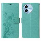 For vivo Y38 5G / T3X 5G Global Embossed Butterfly Flowers Leather Phone Case(Green) - 3