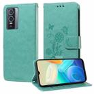 For vivo Y76 5G / Y76s Embossed Butterfly Flowers Leather Phone Case(Green) - 1