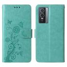 For vivo Y76 5G / Y76s Embossed Butterfly Flowers Leather Phone Case(Green) - 3