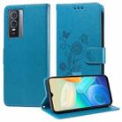 For vivo Y76 5G / Y76s Embossed Butterfly Flowers Leather Phone Case(Blue) - 1