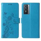 For vivo Y76 5G / Y76s Embossed Butterfly Flowers Leather Phone Case(Blue) - 3