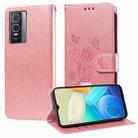 For vivo Y76 5G / Y76s Embossed Butterfly Flowers Leather Phone Case(Rose Gold) - 1