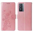 For vivo Y76 5G / Y76s Embossed Butterfly Flowers Leather Phone Case(Rose Gold) - 3