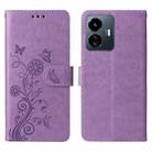 For vivo Y77 5G Embossed Butterfly Flowers Leather Phone Case(Purple) - 3