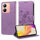 For vivo Y36 4G / 5G Embossed Butterfly Flowers Leather Phone Case(Purple) - 1