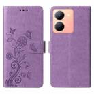 For vivo Y36 4G / 5G Embossed Butterfly Flowers Leather Phone Case(Purple) - 3