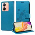 For vivo Y36 4G / 5G Embossed Butterfly Flowers Leather Phone Case(Blue) - 1