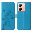 For vivo Y36 4G / 5G Embossed Butterfly Flowers Leather Phone Case(Blue) - 3