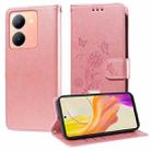 For vivo Y36 4G / 5G Embossed Butterfly Flowers Leather Phone Case(Rose Gold) - 1