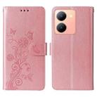 For vivo Y36 4G / 5G Embossed Butterfly Flowers Leather Phone Case(Rose Gold) - 3